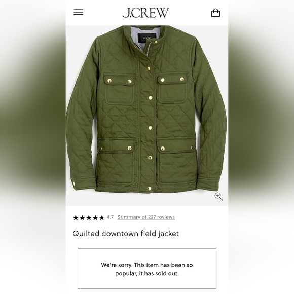 J.CREW Quilted Green Downtown Field Jacket Small EUC - Picture 2 of 10